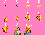 Gepixeltes NPC-Gesicht in Einzelschritten A bis J