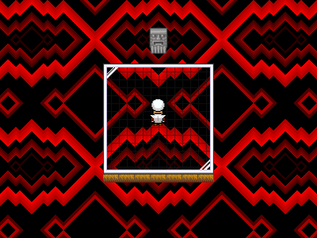 Held auf Quadratgrund vor Schwebekopf - vermutlich ein Rätsel.